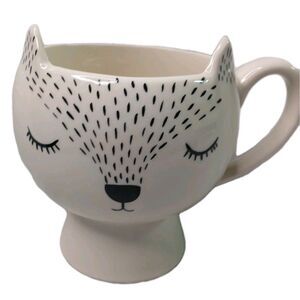 Gallery Sleeping Fox Large Coffee Mug Tea Cup Ceramic Large Black White Preowned